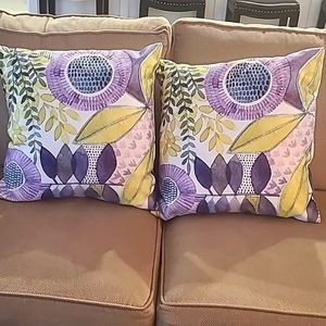 Two Pier 1 Purple and Yellow Floral Accent Pillows
